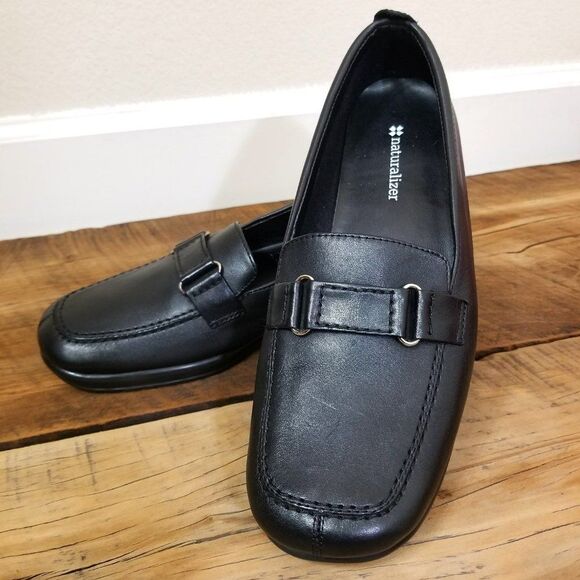 Naturalizer Loafers Square Toe Buckle Black Size 7 1/2 - Picture 1 of 8